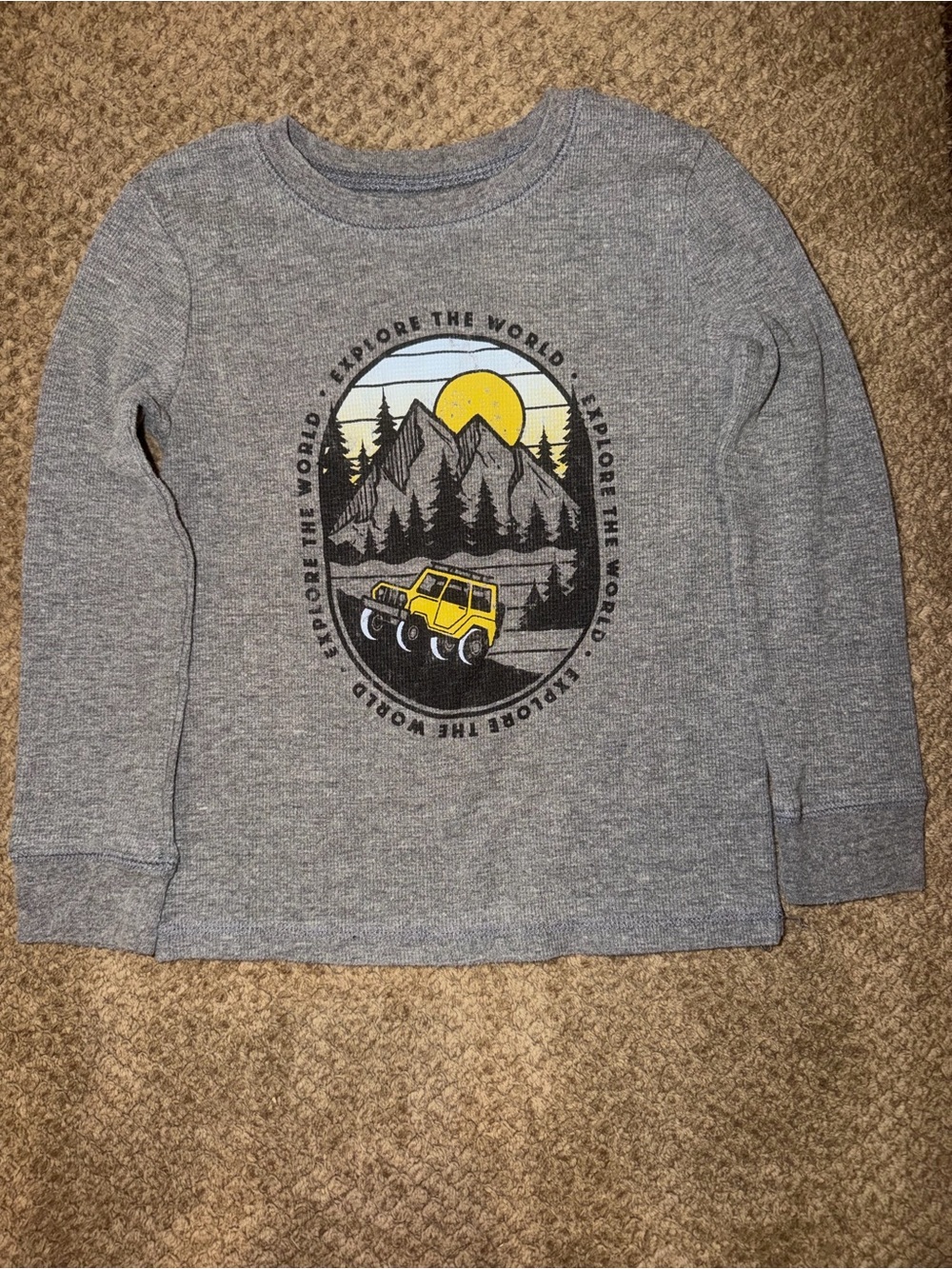 Jumping Beans Kid’s Gray Long-Sleeve Tee with Yellow Jeep Graphic - 5T